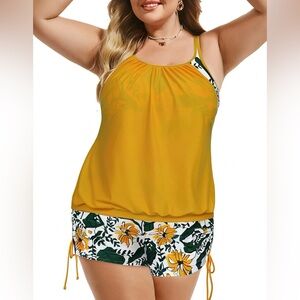 Hanna Nikole Plus strappy tankini top w/boy shorts 2 pc swimsuit size 16W